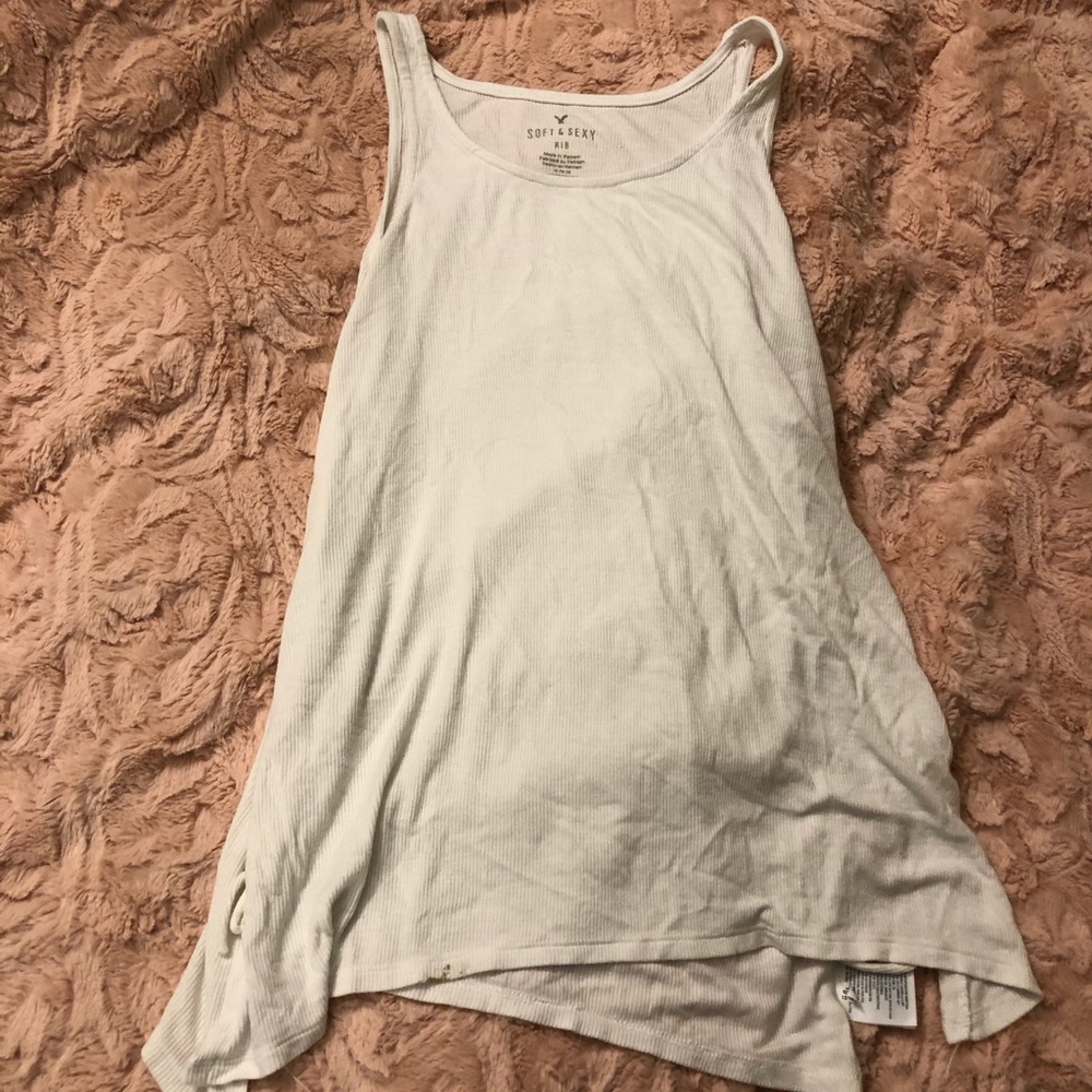 American Eagle White Ripped Tank Top